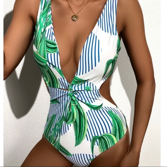 SHEIN Other - NEW| Tropical & Striped Cut-out One Piece Swimsuit